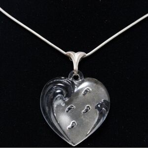Vintage Sterling Silver Lenox Carved Crystal Heart Footprints On The Sand